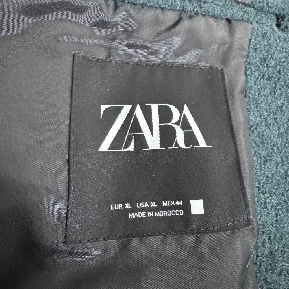 ZARA Men Dark Teal Wool‎ Blend Overcoat Classic Lapel Button Front Size XL - Picture 5 of 7